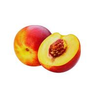 Top close-up view nectarine three nectarines with leaves on the white surface photo