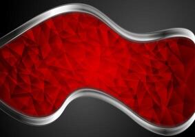 Red low poly background with metal silver waves vector