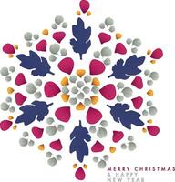 Snowflake with botanical elements in blue, yellow and red tones vector