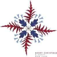 Snowflake with botanical elements in blue and red tones vector
