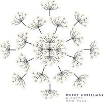 Snowflake with botanical elements in white tones vector