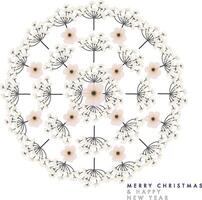 Snowflake with botanical elements in white tones and flowers vector