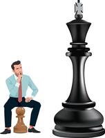 A man sitting on a stool next to a chess piece vector