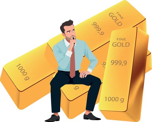 A man sitting on a pile of gold bars