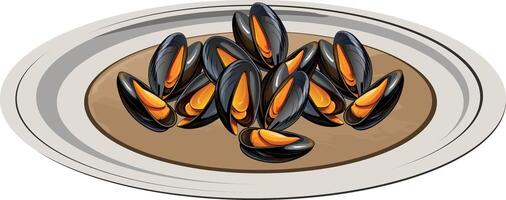 A plate with mussels on it vector