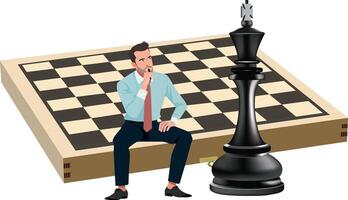A man sitting on a chess board with a black king vector
