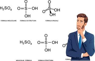 A man in a suit is thinking about the chemical structure of a molecule vector