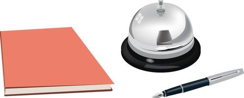 A book, pen and a coffee pot are shown vector