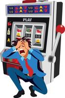 A man is holding his head in front of a slot machine vector