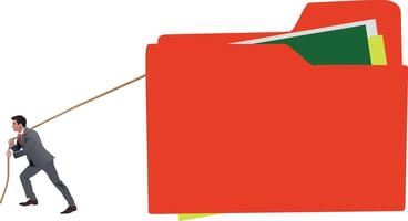 A man pulling a file folder with a rope vector
