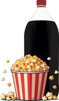 Popcorn and soda bottle with popcorn vector
