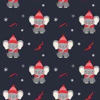 Seamless pattern with cute warm clothed elephant. Xmas backgrounds. Cartoon winter animals pattern. vector