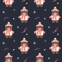 Seamless pattern with warm clothed bear. Christmas Winter backgrounds. Cartoon animals pattern. vector