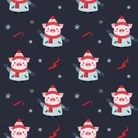 Seamless pattern with cute warm clothed pig. Xmas backgrounds. Cartoon winter animals pattern. vector
