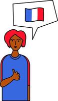 A character is speaking French in an outline cartoon style vector