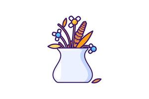 Withered flowers in vase in outline cartoon style vector