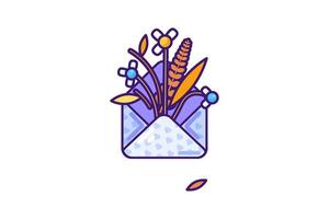 Withered bouquet in envelope in outline cartoon style vector