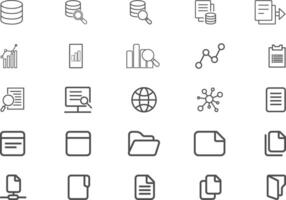 Data analysis line icons set. Containing database, statistics, analytics, server, monitoring, computing and network icons. data business outline icons with editable stroke collection vector