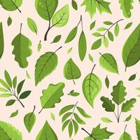 Seamless pattern with different tree leaves. Green lush foliage endless background for textile, notebooks cover, scrapbooking, eco friendly design vector