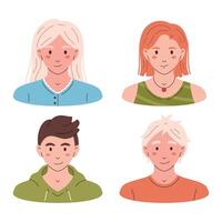 set of people avatars. Characters head portraits in flat design. Different smiling girls and boys collection. vector