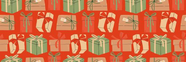 Seamless pattern with gifts drawn in flat style. Wallpaper, fabric print. illustration in flat style. vector