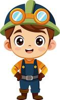A cartoon boy wearing overalls and a helmet vector