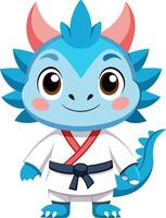 A cartoon blue dragon with red horns and a karate belt vector
