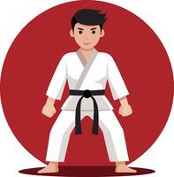 A man in karate gear is standing in front of a red circle vector
