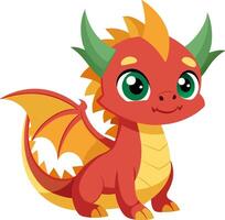 A cartoon dragon with green eyes and red and orange fur vector
