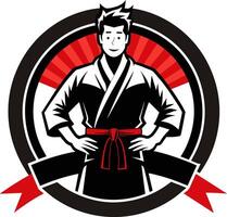 A man in karate gear with red belt vector