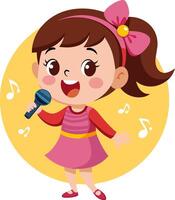 A cartoon girl singing with a microphone vector