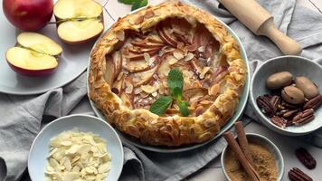 Delicious apple galette appearing on table multiple times video