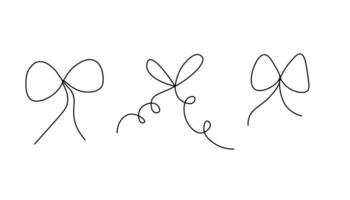 small ribbon bow set in line doodle style vector