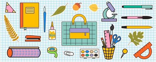 fall education sticker set on notebook background vector