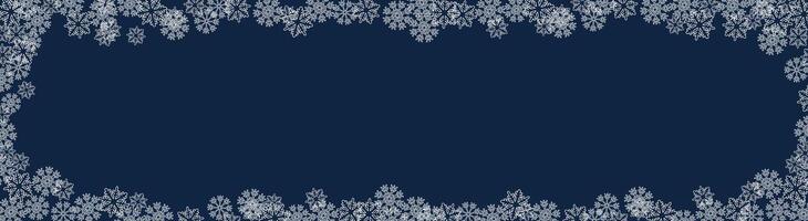 horizontal dark Christmas and New Year banner with snowflakes frame vector