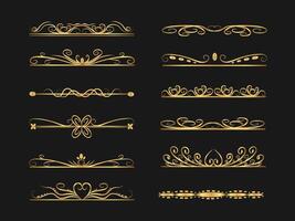 set of decorative vintage frames and borders. Vintage frames and scrollwork elements are decorated with gold. Classic curls, strokes vector