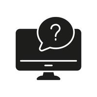 Computer Screen with Question Mark Silhouette Icon, Customer Support Services Glyph Symbol. Isolated Illustration vector