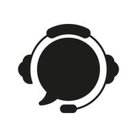 Headset with Chat Bubble Silhouette Icon for Customer Support and Communication. Online Help and Customer Service Symbol. Remote Assistance Glyph Sign. Isolated Illustration vector