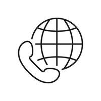 Global Communication Line Icon with Phone and Globe. International Online Support Outline Symbol. Global Connectivity, Worldwide Contact. Editable Stroke. Isolated Illustration vector