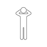 Human Figure with Hands Behind Head Line Icon. Stick Figure in Relaxed Pose Outline Symbol. Editable Stroke. Isolated Illustration vector
