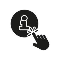 Information Button with Hand Pointer Clicks Silhouette Icon, Online Support and Help. Clickable Info Sign for Assistance and Web Service Glyph Symbol. Isolated Illustration vector