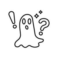Surprised Ghost With Exclamation And Question Mark Line Icon. Spooky Character Outline Symbol. Scared Spirit With Stars. Editable Stroke. Isolated Illustration vector