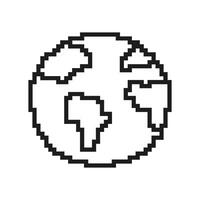 Pixelated Globe Icon. Earth and World Symbol in Retro Pixel Art Style. Global Connectivity and Geography. Isolated Illustration vector