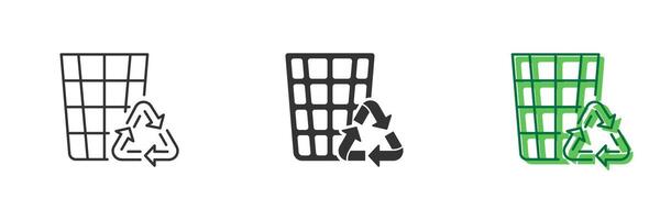 Recycling Bin Line and Silhouette Icon Set. Ecology Dustbin for Garbage Pictogram. Reuse Container Sign. Editable Stroke. Isolated Illustration vector