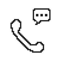 Pixelated Phone Receiver with Speech Bubble Icon. Communication and Call Symbol in Pixel Art Style. Contact and Customer Service. Isolated Illustration vector