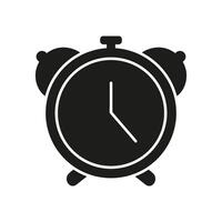 Traditional Alarm Clock Silhouette Icon. Morning Wake Up Timer Glyph Symbol. Classic Alarm Clock, Time Reminder. Timekeeping and Wake Up Device. Isolated Illustration vector