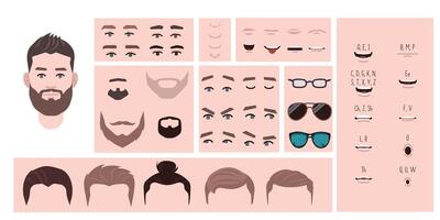 Brown haired man face constructor vector