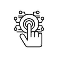 icon Illustration of hand pointing at interconnected circles, ideal for presenting relationships, network connections, data visualization, or communication concepts visually. vector