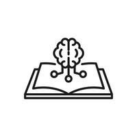 icon Brain with wires connected to an open book, symbolizing learning and knowledge. Suitable for educational concepts, technology, and neuroscience designs. vector