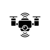 icon Drone equipped with four propellers, a camera, and signal waves in the air. Perfect for technology, surveillance, and innovation concepts. vector